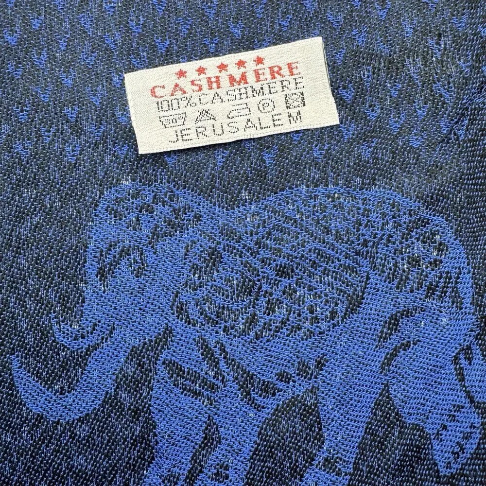 Jerusalem 100% Cashmere Elephant Scarf Blue Red Green Boho Fringe Wrap Shawl